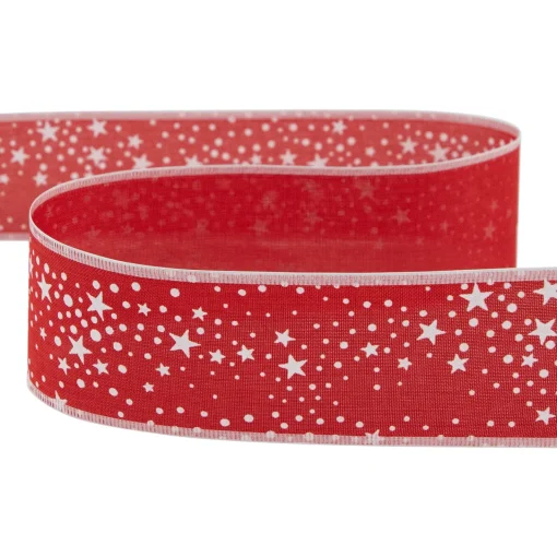 Outlet Red and White Stars Wired Craft Christmas Ribbon 2.5" x 10 Yards Ribbons & Bows