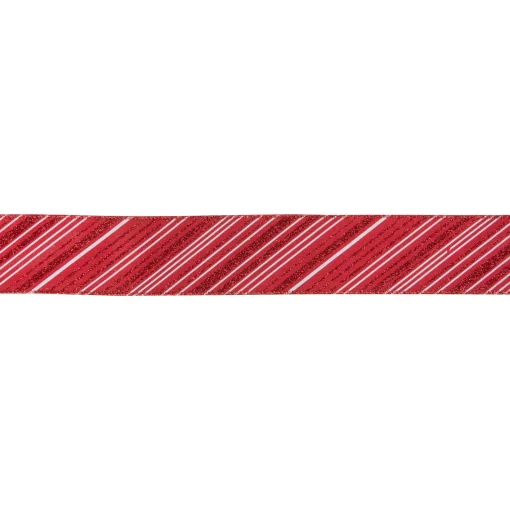 Red and White Striped Christmas Wired Craft Ribbon 2.5" x 10 Yards Ribbons & Bows