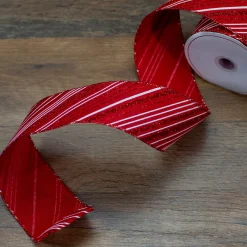 Red and White Striped Christmas Wired Craft Ribbon 2.5" x 10 Yards Ribbons & Bows
