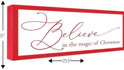Clearance Red Believe in the Magic of Christmas 11.5" x 25.5" Framed Christmas Wall Decor Sign Poster in a Red Wooden Frame with UV Acrylic and Hangers Wall