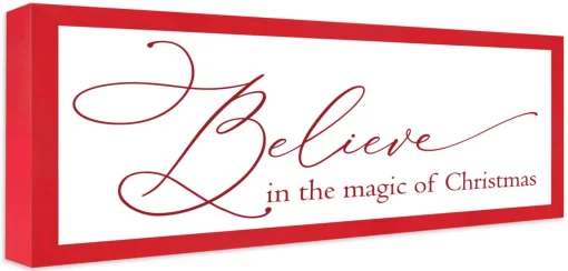 Clearance Red Believe in the Magic of Christmas 11.5" x 25.5" Framed Christmas Wall Decor Sign Poster in a Red Wooden Frame with UV Acrylic and Hangers Wall