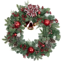 Sale Red Bells and Mixed Foliage Artificial Christmas Wreath, 30-Inch, Unlit Unlit