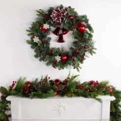 Sale Red Bells and Mixed Foliage Artificial Christmas Wreath, 30-Inch, Unlit Unlit