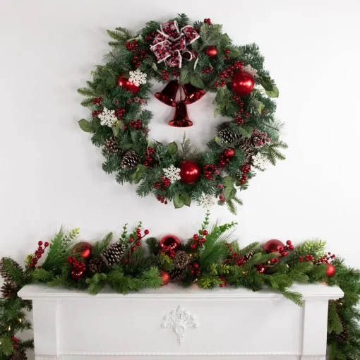 Sale Red Bells and Mixed Foliage Artificial Christmas Wreath, 30-Inch, Unlit Unlit