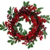 Outlet Red Berries and Two-Tone Green Leaves Artificial Christmas Wreath - 18-Inch, Unlit Unlit