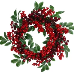 Outlet Red Berries and Two-Tone Green Leaves Artificial Christmas Wreath - 18-Inch, Unlit Unlit