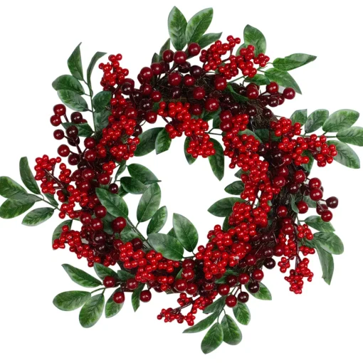 Outlet Red Berries and Two-Tone Green Leaves Artificial Christmas Wreath - 18-Inch, Unlit Unlit
