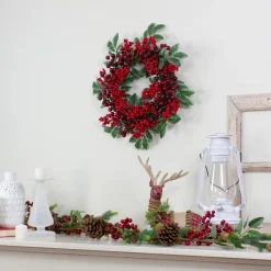 Outlet Red Berries and Two-Tone Green Leaves Artificial Christmas Wreath - 18-Inch, Unlit Unlit