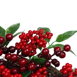 Outlet Red Berries and Two-Tone Green Leaves Artificial Christmas Wreath - 18-Inch, Unlit Unlit