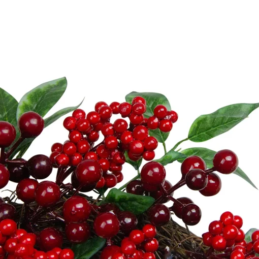 Outlet Red Berries and Two-Tone Green Leaves Artificial Christmas Wreath - 18-Inch, Unlit Unlit