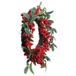 Outlet Red Berries and Two-Tone Green Leaves Artificial Christmas Wreath - 18-Inch, Unlit Unlit
