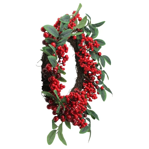 Outlet Red Berries and Two-Tone Green Leaves Artificial Christmas Wreath - 18-Inch, Unlit Unlit
