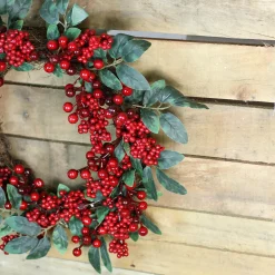 Outlet Red Berries and Two-Tone Green Leaves Artificial Christmas Wreath - 18-Inch, Unlit Unlit