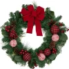 Online Red Bow and Mixed Foliage Artificial Christmas Wreath with Ornaments, 30-Inch Unlit
