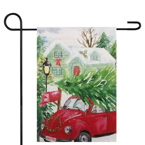 Best Red Car and Christmas Tree Outdoor Garden Flag 12.5" x 18" Yard Signs