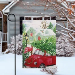 Best Red Car and Christmas Tree Outdoor Garden Flag 12.5