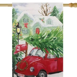 Outlet Red Car and Christmas Tree Outdoor House Flag 20" x 48" Yard Signs