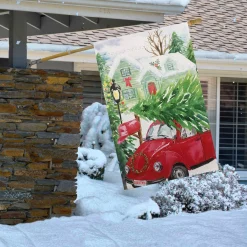 Outlet Red Car and Christmas Tree Outdoor House Flag 20