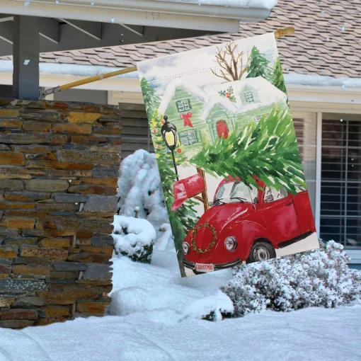 Outlet Red Car and Christmas Tree Outdoor House Flag 20" x 48" Yard Signs