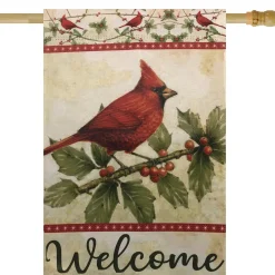 Online Red Cardinal with Holly Berries Welcome Outdoor House Flag 28" x 40" Yard Signs
