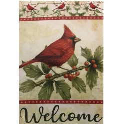 Online Red Cardinal with Holly Berries Welcome Outdoor House Flag 28" x 40" Yard Signs