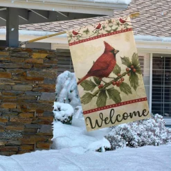 Online Red Cardinal with Holly Berries Welcome Outdoor House Flag 28