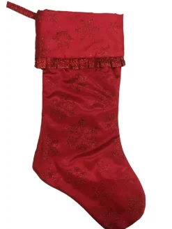 New Red Glitter Satin Snowflake Christmas Stocking With Ruffle Stockings