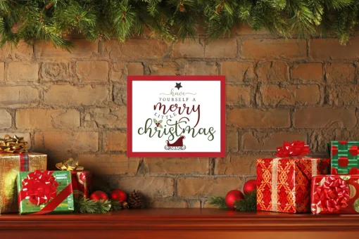 Best Red Have Yourself a Merry Little Christmas 14.5" x 16.5" Framed Christmas Wall Decor Sign Poster in a Red Wooden Frame with UV Acrylic and Hangers Wall