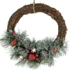 Outlet Red Ornaments, Pine Needle and Stars Frosted Christmas Wreath, 13.75-Inch Unlit