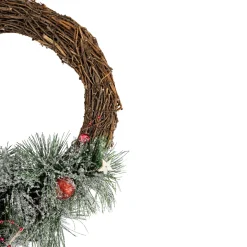 Outlet Red Ornaments, Pine Needle and Stars Frosted Christmas Wreath, 13.75-Inch Unlit