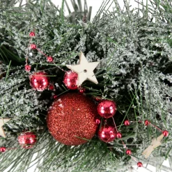 Outlet Red Ornaments, Pine Needle and Stars Frosted Christmas Wreath, 13.75-Inch Unlit