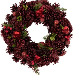 Online Red Pinecone, Berry and Ornament Christmas Wreath, 13.5-Inch, Unlit Unlit