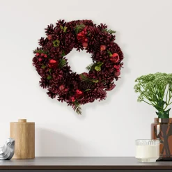 Online Red Pinecone, Berry and Ornament Christmas Wreath, 13.5-Inch, Unlit Unlit