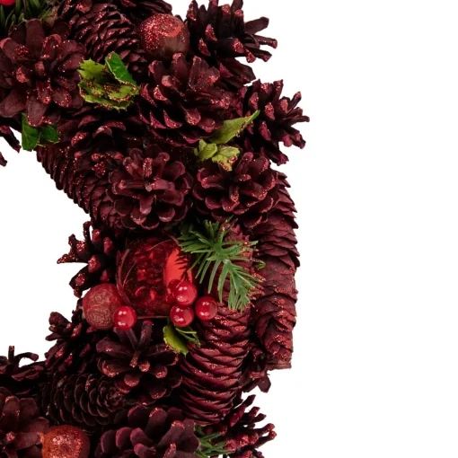 Online Red Pinecone, Berry and Ornament Christmas Wreath, 13.5-Inch, Unlit Unlit