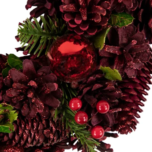 Online Red Pinecone, Berry and Ornament Christmas Wreath, 13.5-Inch, Unlit Unlit