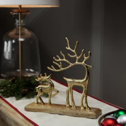 New Reindeer and Fawn Metal Christmas Figure - 10.25" - Gold Animals