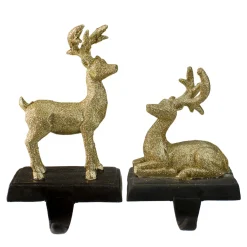Reindeer Glittered Christmas Stocking Holders - 8.5" - Gold - Set of 2 Stocking Holders