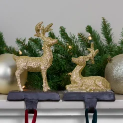 Reindeer Glittered Christmas Stocking Holders - 8.5" - Gold - Set of 2 Stocking Holders