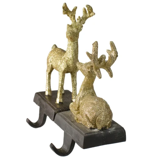 Reindeer Glittered Christmas Stocking Holders - 8.5" - Gold - Set of 2 Stocking Holders