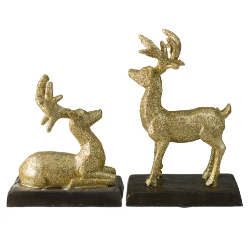 Reindeer Glittered Christmas Stocking Holders - 8.5" - Gold - Set of 2 Stocking Holders