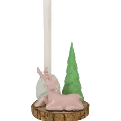 Clearance Reindeer with Tree and Pine Cone Christmas Taper Candle Holder - 6