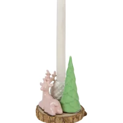 Clearance Reindeer with Tree and Pine Cone Christmas Taper Candle Holder - 6