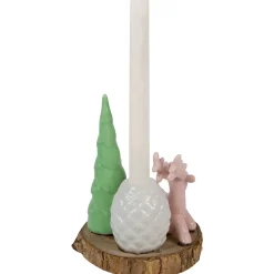 Clearance Reindeer with Tree and Pine Cone Christmas Taper Candle Holder - 6