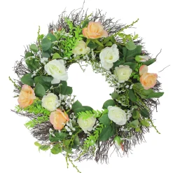 Rose and Foliage Artificial Spring Wreath - 24-Inch, Unlit Unlit