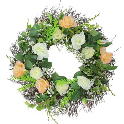 Rose and Foliage Artificial Spring Wreath - 24-Inch, Unlit Unlit