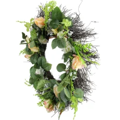Rose and Foliage Artificial Spring Wreath - 24-Inch, Unlit Unlit