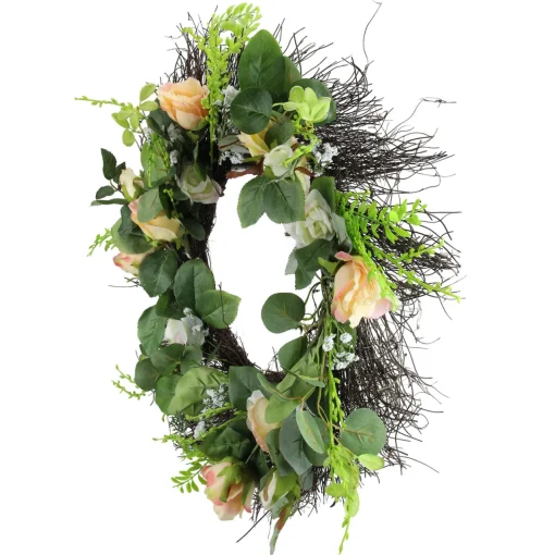 Rose and Foliage Artificial Spring Wreath - 24-Inch, Unlit Unlit