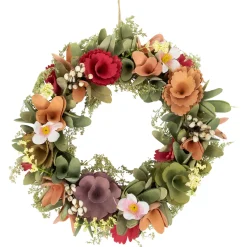 Sale Rose and Pansy Artificial Wooden Spring Wreath - 10" Unlit