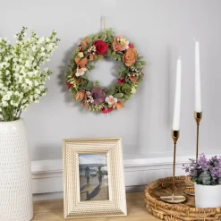 Sale Rose and Pansy Artificial Wooden Spring Wreath - 10" Unlit