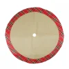 Outlet Rustic Burlap Mini Christmas Tree Skirt with Red Plaid Border - 20" Cloth|Metal